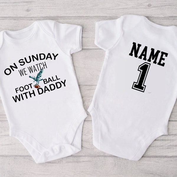 Custom On Sundays (/Saturdays) We Watch with Daddy Bodysuit, Daddy's Girl, Daddy's Boy, Custom Football Season Bodysuit BB-10-36