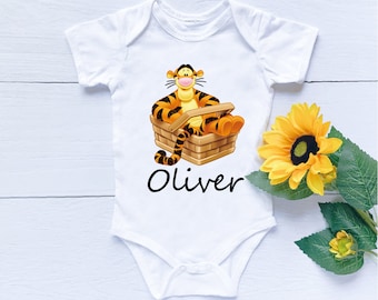 Custom Baby Bodysuits Boy, Tigger Baby Boy Bodysuit, Winnie The Pooh Baby Bodysuit, Personalized Baby Gifts for Boys, TB196