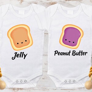 Peanut Butter and Jelly Twin Bodysuit, Twin Bodysuit Set, Funny Best Friends Twin Bodysuits, Cute Best Friend Twin Baby Outfit TB033