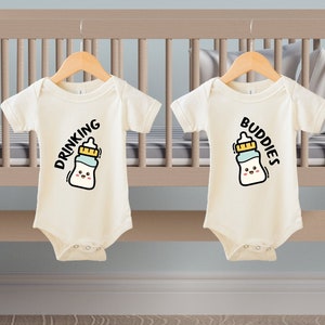 Drinking Buddies Twin Baby Bodysuit Set, Cute Best Friend Twin Baby Gifts, Womb Mates Twin Bodysuits, Twin Announcement Bodysuit BB-15-03