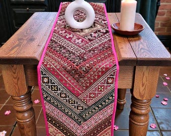 Embroidered Table Runner Indian Patchwork Tapestry, Colorful Home Decor Wall Hanging