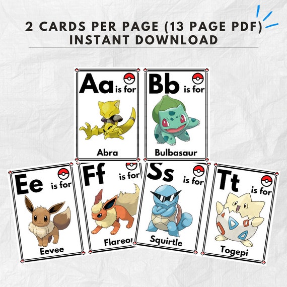 Pokemon Flash Cards, Printable, ABC Flash Cards, Pokemon, Monetsorri Kids,  Alphabet, Flashcards, Preschool, Baby, Instant Download PDF - Etsy