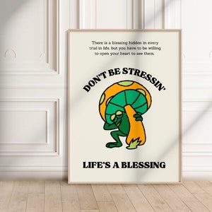 Retro Motivational Poster, Groovy Art Print, Boho Hippie Wall Print, Cool Birthday Gift Poster, Frog Mushroom Poster, Digital Wall Art Print