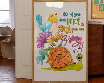 Motivational Positivity Kindness Quote Poster Modern Mid century Wall Print Retro Colorful Wall Poster Art Print Digital Boho Hippie Poster