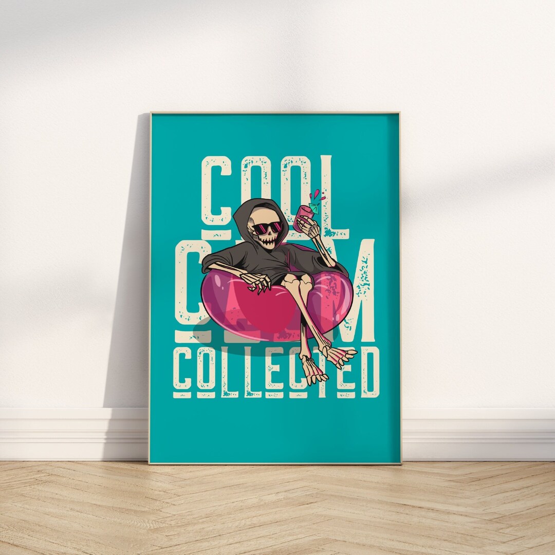 Cute Retro Poster, Motivational Quote Poetry Wall Print, Groovy Skelton Poster, Skelton Art