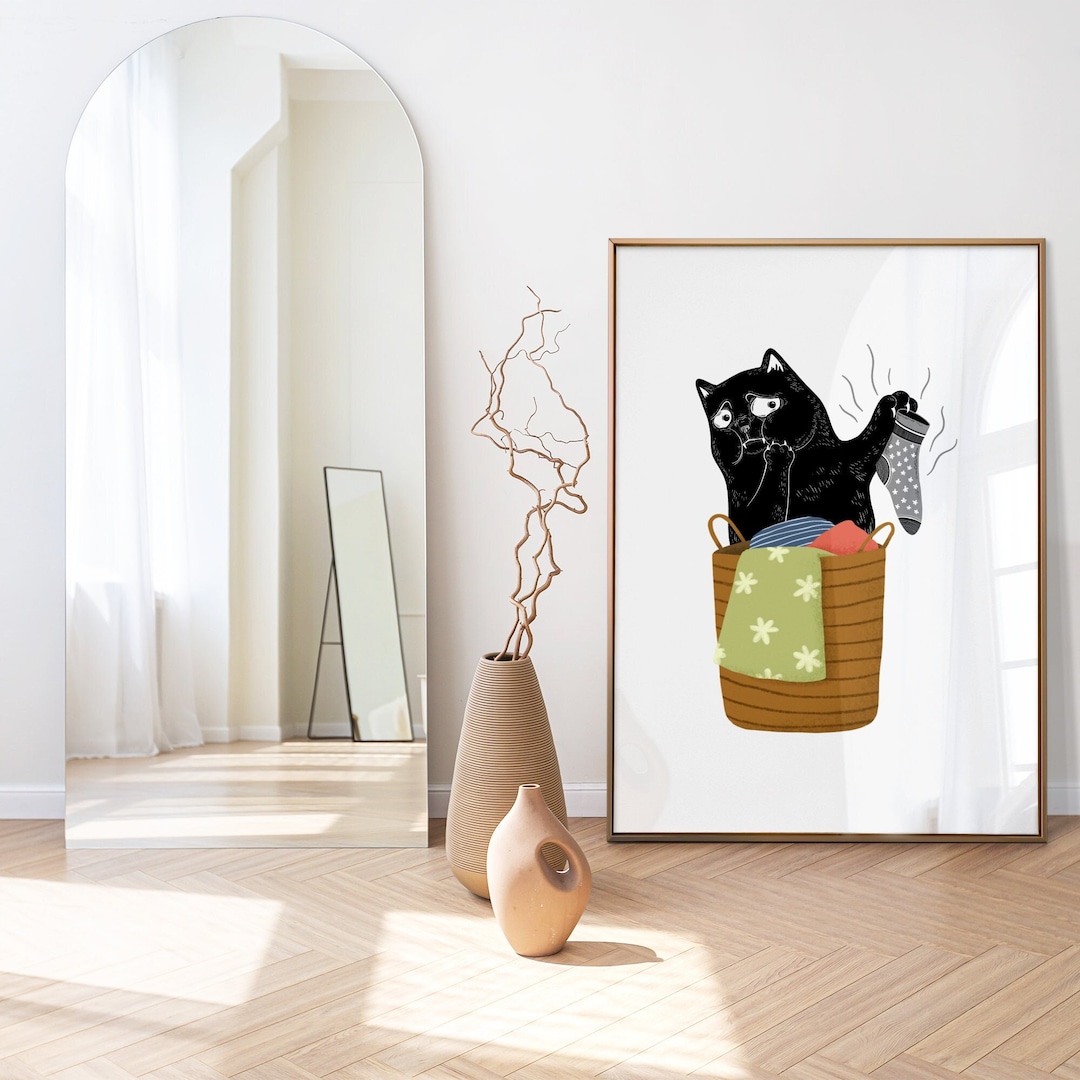 Funny Cat Laundry Poster Modern Home Decor Cat Wall Print Housewarming ...