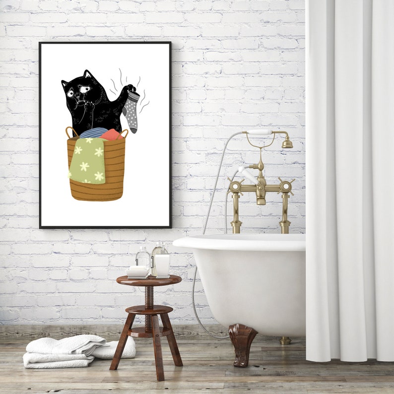 Funny Cat Laundry Poster Modern Home Decor Cat Wall Print Housewarming ...