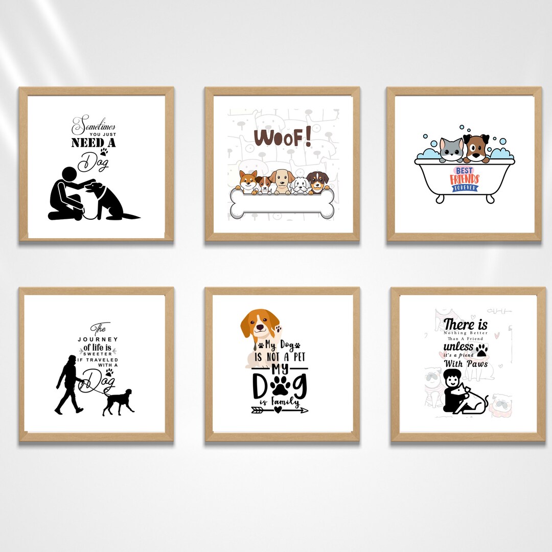 Cute Dog Cat Poster Set of 6 Art Prints Pastel Modern Gift Kids Bedroom ...