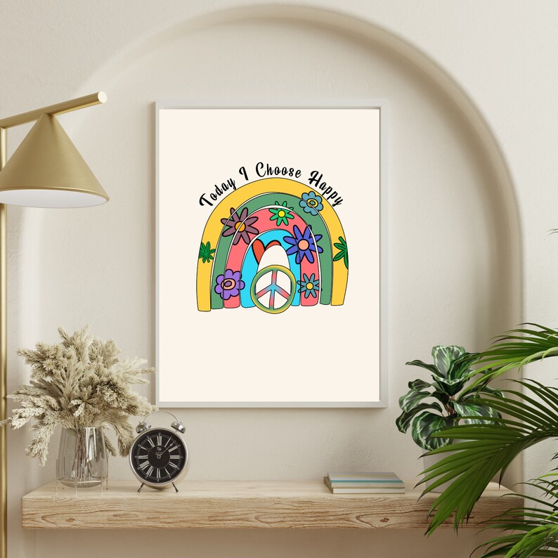Retro Motivational Poster Positivity Kindness Quote Poster Boho Hippie ...