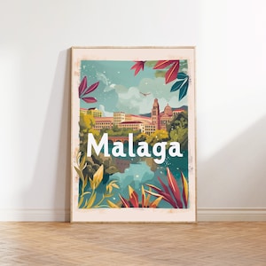 Summer in Malaga Travel Poster, Spain Print, Seasonal Travel Art, Spain Wall Decor, Wanderlust Digital Download