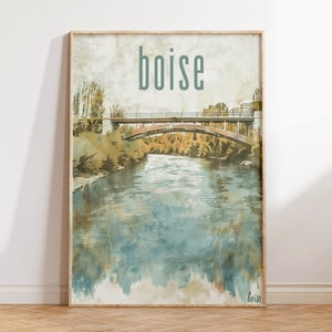 Boise Fluss Reiseplakat - Minimalistischer Wandkunstdruck, ruhiges Aquarelldekor für Haus u. Büro, Naturliebhaber Geschenkidee