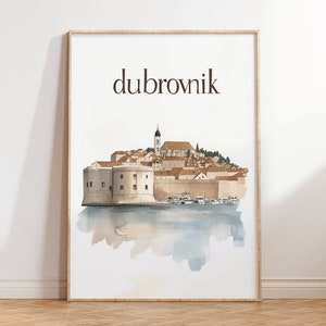 Dubrovnik Travel Poster - Minimalist Watercolor Print, Croatia Wall Art Decor, Neutral Boho Style