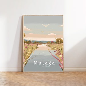 Malaga Travel Poster, Spain Print, Seasonal Travel Art, Spain Wall Decor, Wanderlust Digital Download