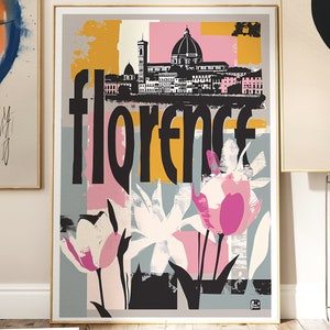 Florence Travel Poster - Colorful & Neutral Wall Art, Italy Cityscape Print for Home Decor, Modern Florence Artwork