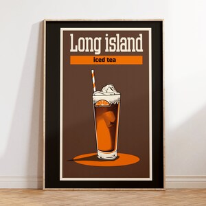 Long Island-ijstheeposter - minimalistisch decor barwagen, vintage cocktailprint voor keuken en eetkamer, cadeau voor drankliefhebbers