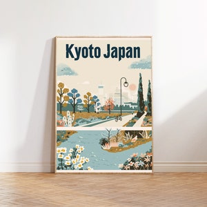 Kyoto Japan Springtime Travel Poster, Cherry Blossom Art Print, Japanese Travel Decor, Sakura Blossom Wall Art