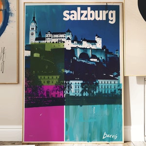Salzburg Travel Poster - Retro Pop Art Wall Decor - Austria Vintage Print - Vibrant Salzburg Art for Home & Office Decor