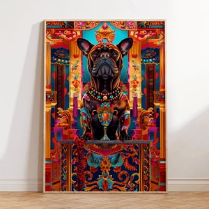 Cane Corso Porträt Druck - Dopamin Dekor, Maximalistische Wandkunst - Königlicher Hund in kunstvoller Kleidung, Luxus Haustier Illustration