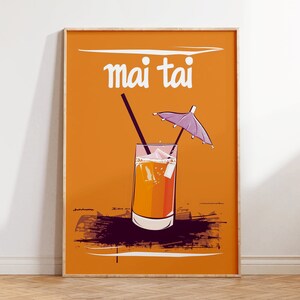 Cartel de cóctel Mai Tai - Impresión vectorial retro, decoración minimalista de carrito de bar, arte de bebidas de estilo vintage para cocina o bar en casa