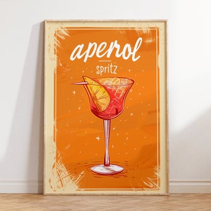 Cartel de cóctel Aperol Spritz - Impresión minimalista de arte de pared, decoración de cocina y bar, impresión amante de la comida