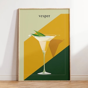 Minimalistisches Vesper Cocktail Poster - Bar Dekor, moderne Küchenkunst, Geometrische Wandkunst, Raffinierte Geschenkidee