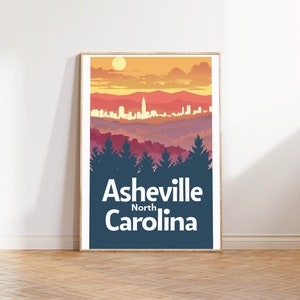 Asheville North Carolina Minimalist Travel Poster, Modern Asheville Cityscape Print