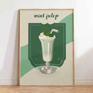 Mint Julep cocktailposter - minimalistisch decor barwagen, vintage-geïnspireerde drankkunstprint voor keuken of eetkamer