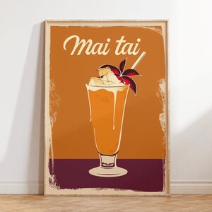 Cartel de cóctel Mai Tai vintage - Decoración de carrito de bar, impresión de arte vectorial minimalista, arte de pared de cocina retro, tema tropical