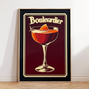 Minimalist Cocktail Print - Boulevardier Bar Cart Decor, Vintage Aesthetic Wall Art for Kitchen or Bar, Sophisticated Gift Idea