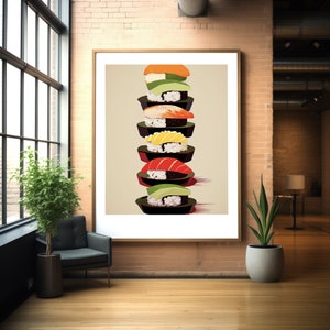 Sushi Delight: Vibrant Nigiri Art Print, Japanese Cuisine Poster, Foodie Decor