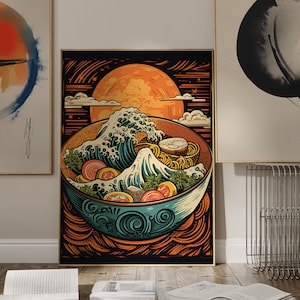 Ramen Bowl Ukiyo-e Art Print, Japanese Cuisine Wall Art, Asian Food Poster