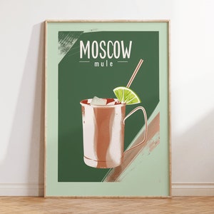 Cartel de cóctel de mula de Moscú - Decoración minimalista del carrito de bar, impresión de arte de taza de cobre, arte de pared de cocina vintage, regalo para mixólogos