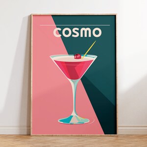 Minimalist Cosmopolitan Cocktail Print - Bar Cart Decor - Modern Kitchen Wall Art, Stylish Living Room Accent, Retro Gift Idea