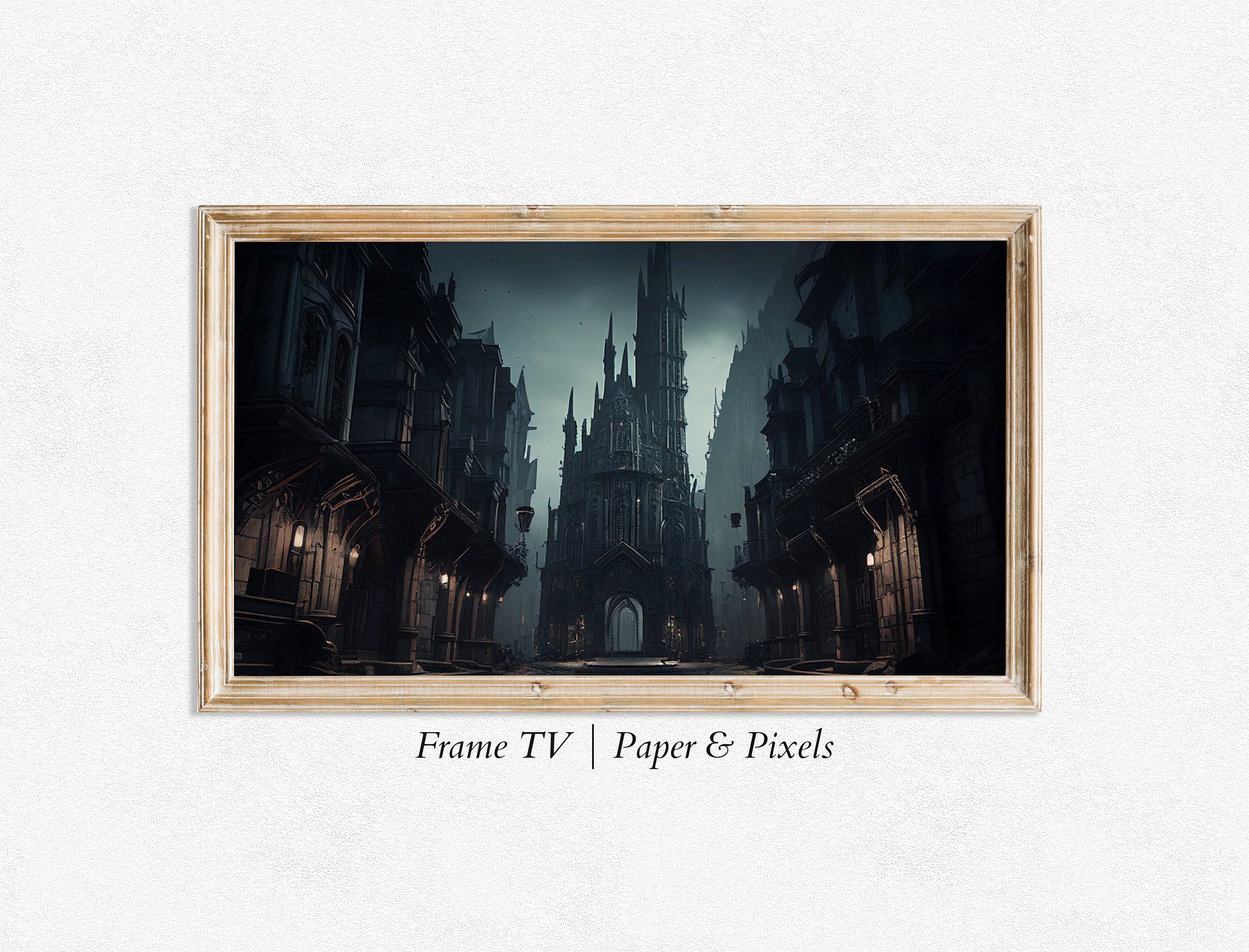 Art numérique Samsung Frame 4K - Paysage nocturne noir | Art gothique urbain | Fantaisie | LG OLED | Art pour téléviseur à cadre Samsung