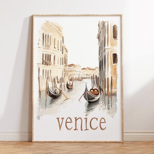 Venedig Reiseplakat - Minimalistischer Aquarelldruck, neutrale Wandkunst für Zuhause oder Büro, ruhiges Reisedekorgeschenk