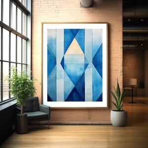 Abstrakte Kobalt Blau Aquarell Kunst, moderne minimalistische Blaudruck, zeitgenössische Aquarell Wand-Dekor