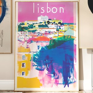 Vintage Lisbon Travel Poster Bold Colorful Wall Art Print Retro Décor