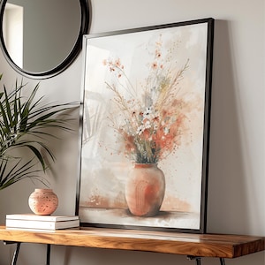 Wildflower Bouquet Poster, Boho Minimalist Art Print - Earthy Tones, Watercolor Home Decor, Cozy Living Room Gift