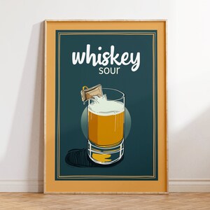 Cartel de cóctel agrio de whisky - Decoración del carrito de bar, impresión retro minimalista para cocina, bar en casa, idea de regalo de salón
