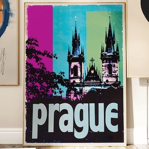 Prague Travel Poster: Mid Century Vintage Style Wall Art, Czech Republic Retro Decor, Gift for Travelers and Art Lovers