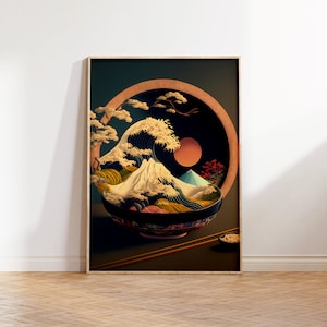 Abstract Ramen Bowl Japanese Poster in an Ukiyo-e Art Style