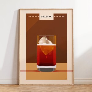 Minimalist Sazerac Cocktail Print - Bar Cart Decor, Modern Kitchen Wall Art, Stylish Home Bar Poster, Gift for Mixologists
