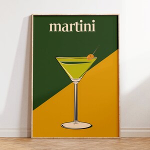 Minimalistyczny nadruk koktajlu Martini - dekoracja wózka barowego, nowoczesna sztuka ścienna do kuchni, elegancki plakat do domowego baru w stylu retro, pomysł na prezent