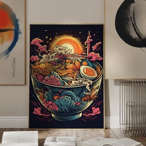 Modern Ukiyo-e Ramen Bowl Print, Japanese Art Print, Contemporary Asian Decor, Noodle Lover Gift, Kitchen Wall Art