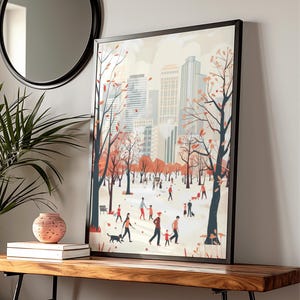 City Park Poster - Vibrant Family Room Wall Art, Autumn Trees & Leisure Activities, Modern Office Decor, Community Center Artwork