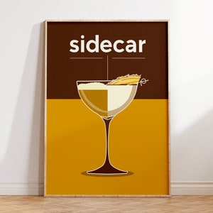 Cocktailprint zijspan - minimalistisch decor barwagen, moderne keukenmuurkunst, verfijnde thuisbarposter, vintage drankliefhebber cadeau