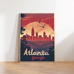 Atlanta Georgia Retro Travel Poster, Vintage Atlanta Wall Art, Retro Georgia Print, Travel Decor, Atlanta Souvenir Print