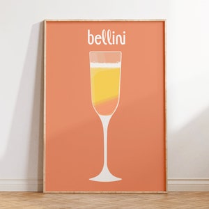 Minimalistische Bellini-cocktailprint - decor barwagen, elegante keukenmuurkunst, poster moderne eethoek