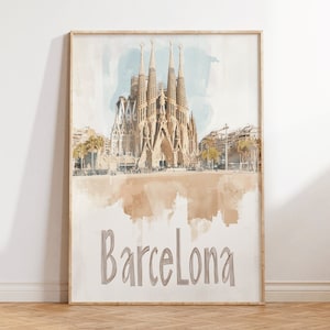 Barcelona Travel Poster Print - Minimalist Boho Wall Art, Sagrada Familia Watercolor, Modern Home Decor, Gift Idea