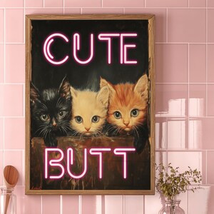 Funny Kitten Bathroom Decor, Vintage Style Funny Bathroom Decor, Humorous Cat Lover Gift, Quirky Wall Print for Cat Enthusiasts